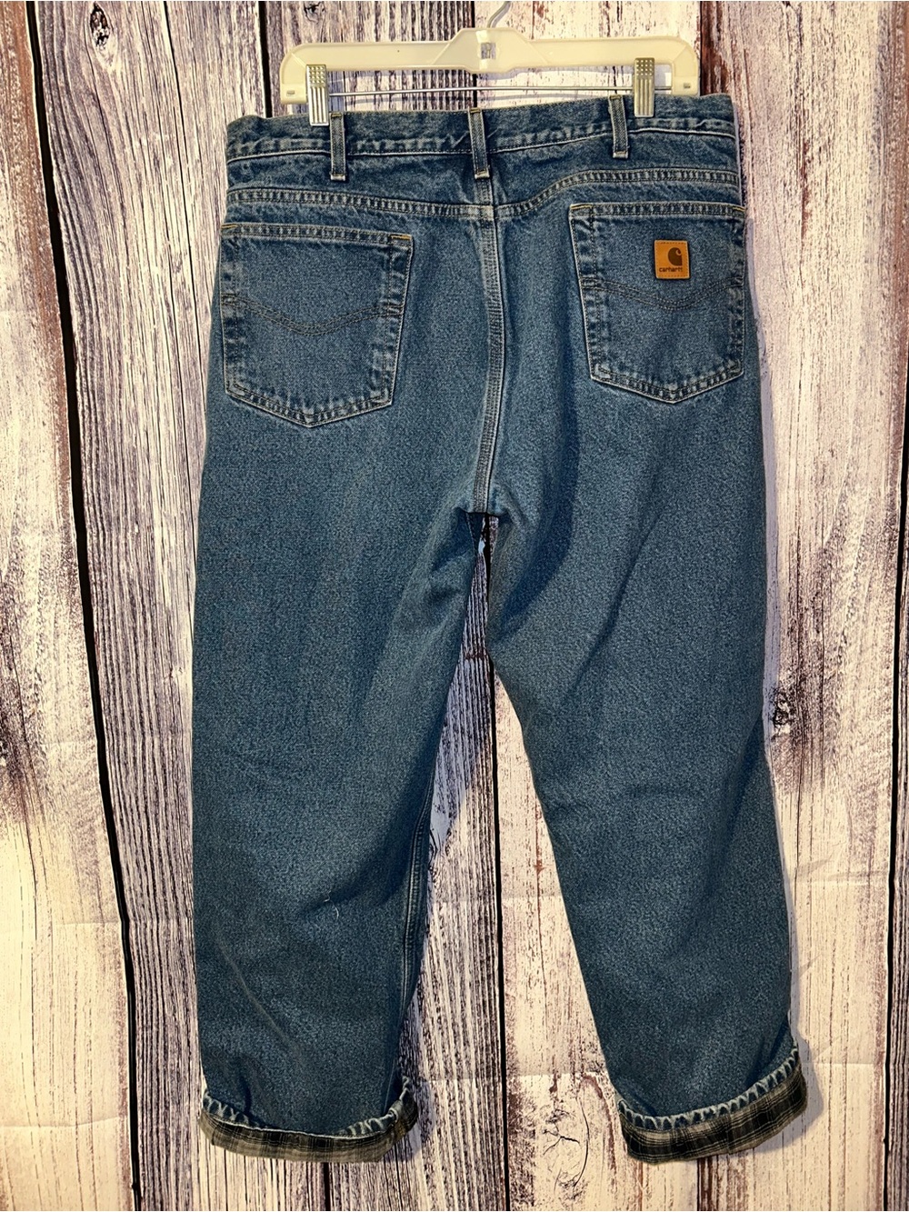 Carhartt Plaid Flannel Lined Jeans Mens 36x30  Blue Relaxed Fit Workwear Denim